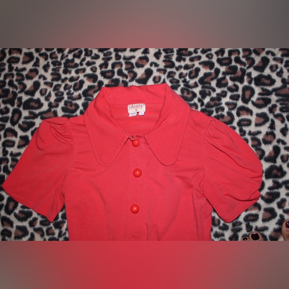 vintage 90s campy button down w/ puffed shoulders size small - Picture 2 of 4